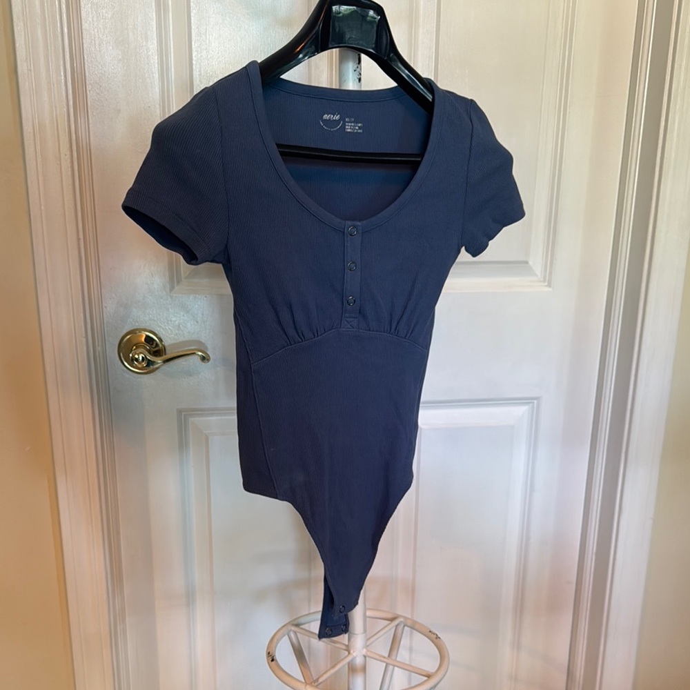 Aerie Blue Ribbed Bustier Bodysuit